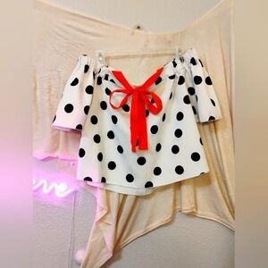 Zara Black and White Polk-a-Dot Blouse With front tie Size Medium